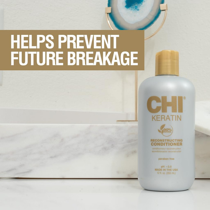 CHI Keratin Reconstructing Conditioner, Delivers Healthier Hair, Adds Shine & Helps Prevent Future Breakage, Sulfate, Paraben, & Cruelty-Free, 12 Oz