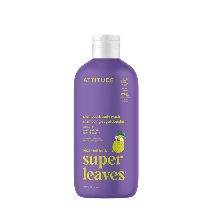 ATTITUDE Shampoo and Body Wash for Kids, EWG Verified Hair and Body Cleanser, Dermatologically Tested Soap, Plant and Mineral Based Bath Products, Ve