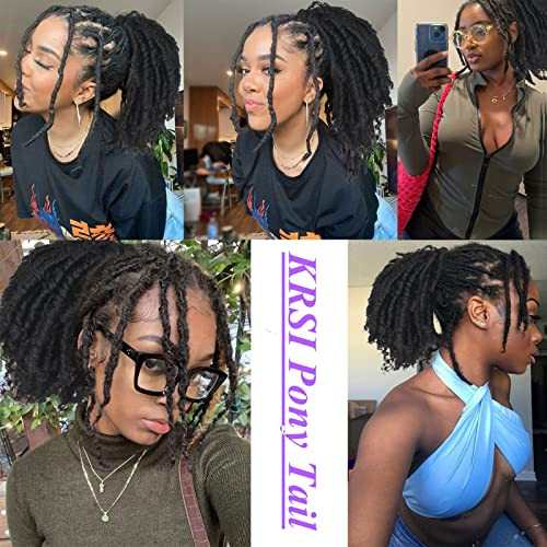 Grey Dreadlock Curly Drawstring Ponytail Hair Extensions for Black Women, KRSI Lovely Coil Dreadlock Drawstring Clip in on Ponytails Hair Extensions