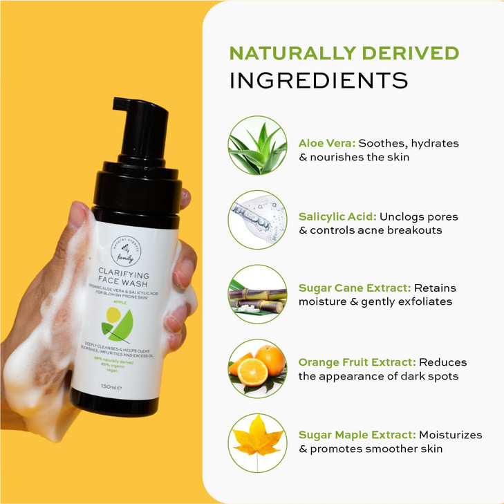 The Natural and Organic Family Clarifying Face Wash with Salicylic Acid - Facial Cleanser for Oily, Normal, and Combination Skin - Exfoliating, Pore