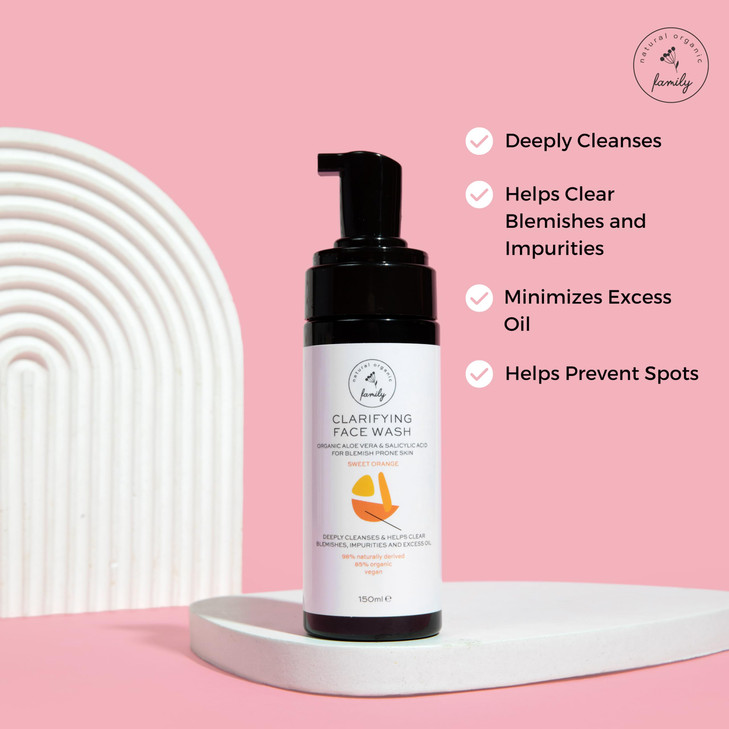 The Natural and Organic Family Clarifying Face Wash with Salicylic Acid - Facial Cleanser for Oily, Normal, and Combination Skin - Exfoliating, Pore