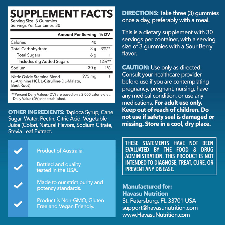 L-Arginine Gummies with L-Citrulline and Beet Root - Nitric Oxide Supplement - 90 Count - Energy, Endurance, and Recovery Support - Vegan, Non-GMO -