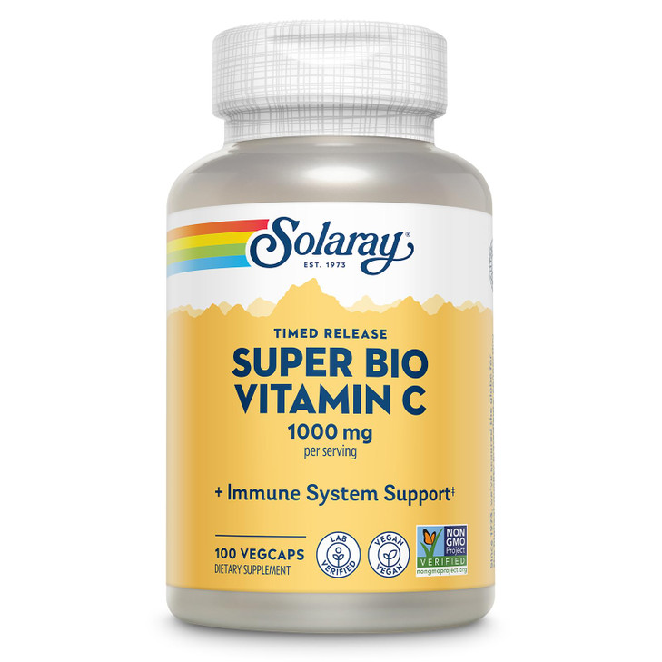 SOLARAY Super Bio Buffered Vitamin C 1000mg, Two-Stage, Timed Release Vitamin C with Bioflavonoids, Immune Support Supplement - High Absorption, Vega