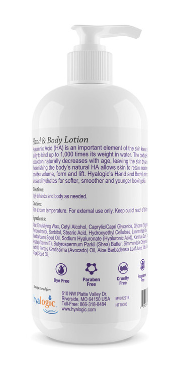 Hyalogic HA Hand & Body Lotion - Hyaluronic Acid Moisturizer, Skin Care, Body Lotion for Women/Hand Lotion, Hydrating Body Cream for Dry Skin - 10 Ou