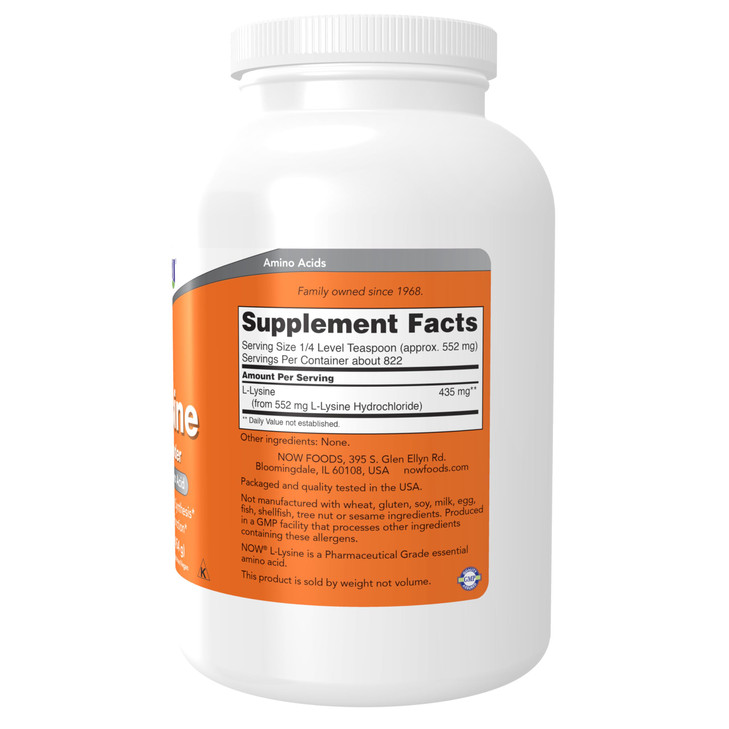 NOW Foods Supplements, L-Lysine (L-Lysine Hydrochloride) Powder, Supports Collagen Synthesis*, Amino Acid, 1-Pound