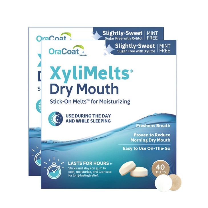 Oracoat XyliMelts for Dry Mouth Night Time or Day - Moisturizing Dry Mouth Adhering Discs, Sugar Free with Xylitol, 80 Count, Slightly-Sweet Flavor,
