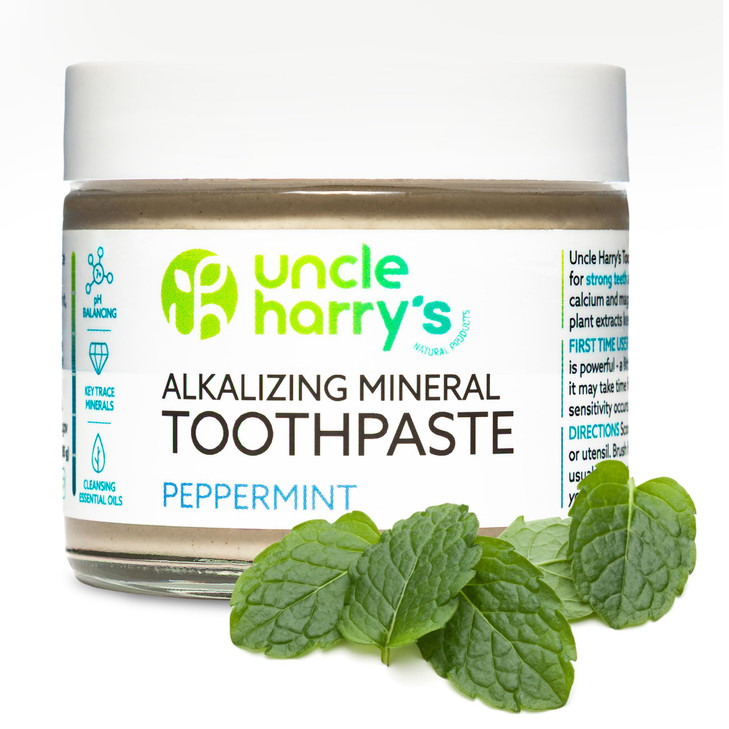 Uncle Harry's Peppermint Remineralizing Toothpaste | Natural Whitening Tooth Paste Freshens Breath & Promotes Enamel | Vegan Fluoride Free Toothpaste