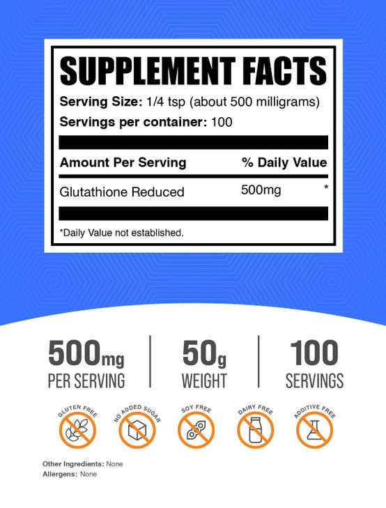 BulkSupplements.com Glutathione Reduced Powder - Glutathione Supplement, Reduced Glutathione Powder - Glutathione 500mg, Gluten Free, 500mg per Servi