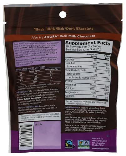 Adora Calcium Supplement Disk, Dark Chocolate, 30 Count - 500 mg