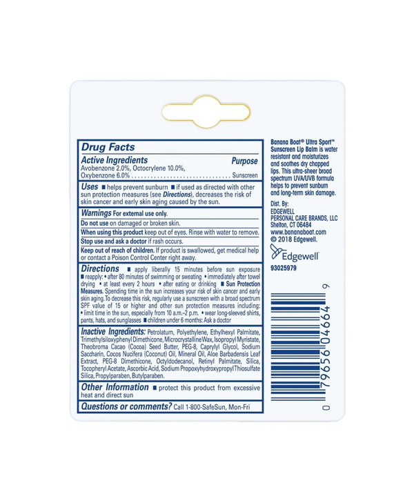 Banana Boat Sport Performance Sunscreen Lip Balm SPF 50 0.15 oz (Pack of 5)