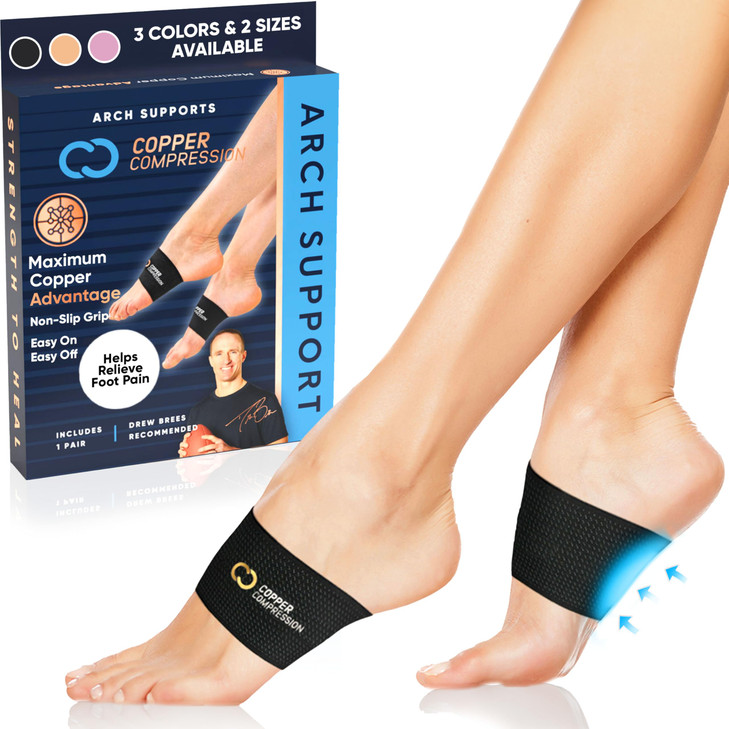 Copper Compression Arch Support Sleeves. Targeted Compression for Plantar Fasciitis Symptoms, Pain, Flat Feet & High Arches. Breathable Support for M