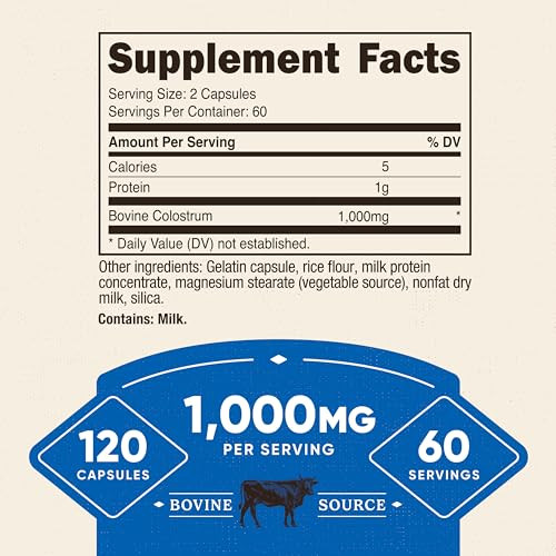 Nutricost Colostrum 1000mg, 120 Capsules - Gluten Free & GMO Free, 60 Servings