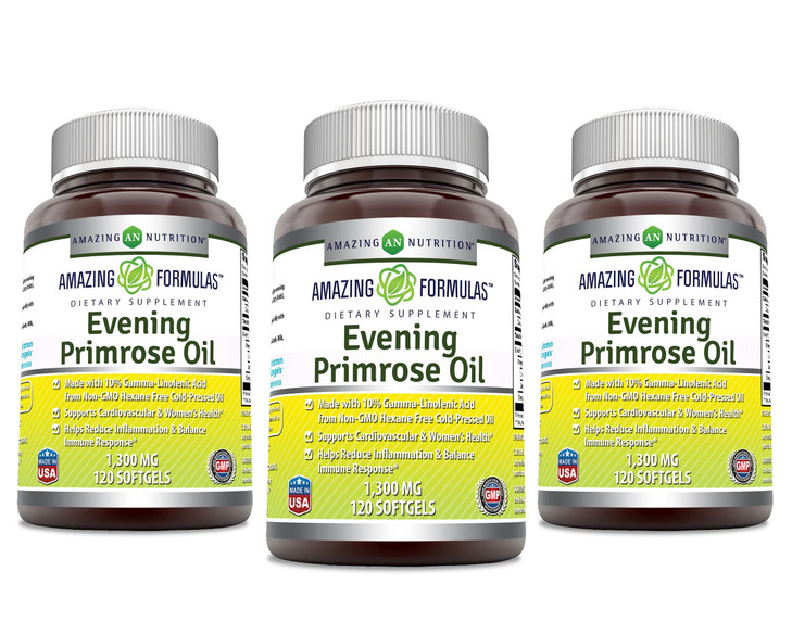 Amazing Formulas Evening Primrose Oil 1300mg, 10% GLA, Softgels Supplement | Hexane Free Cold Pressed Oil | Non-GMO | Gluten Free (120 Count)
