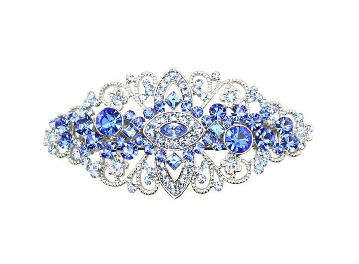 Faship Gorgeous Blue Crystal Flower Barrette Clip