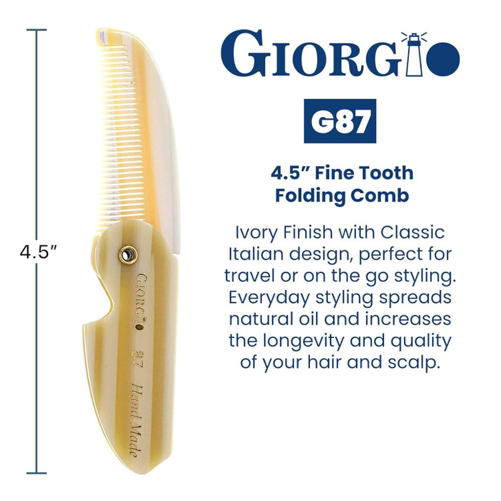 Giorgio G87 IVY 4.5 Inch Folding Mustache and Beard Comb, Small Pocket Comb for Men Everyday Grooming and Hair Care. Handmade, Saw-cut and Hand Polis