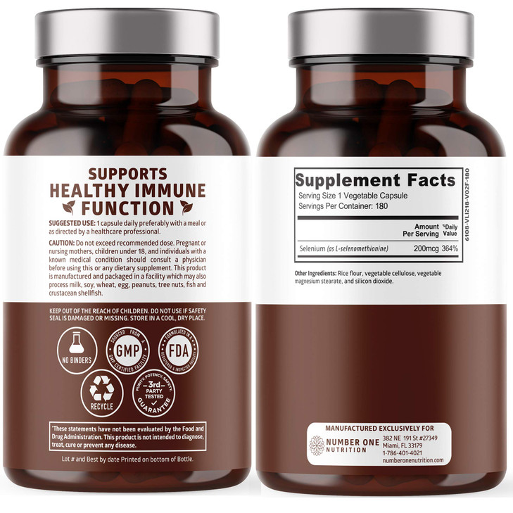 N1N Premium Pure Selenium [200MCG, Max Absorption] Essential Trace Mineral to Support Immunity and Prostate Function, 180 Veg Caps