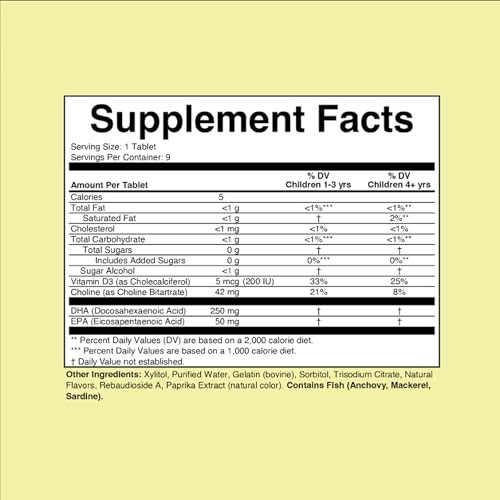 CHILDLIFE ESSENTIALS Omega-3 DHA + Choline SoftChew Gummies for Kids - Omega 3 & DHA Gummies with Choline, Fish Oil for Babies, Toddlers & Children -