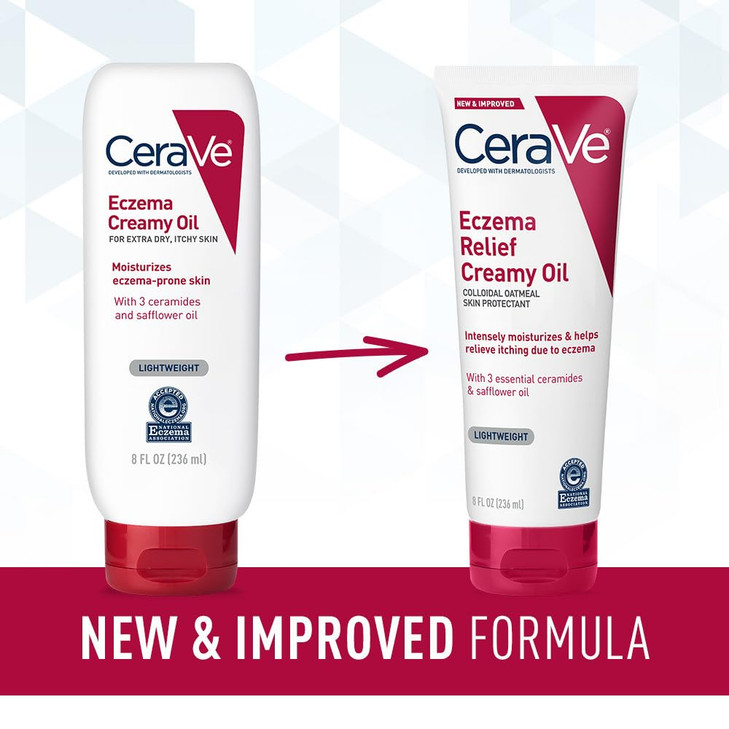CeraVe Eczema Relief Creamy Body Oil, Eczema Calming Cream With Colloidal Oatmeal & Safflower Oil For Dry Skin & Itchy Skin Relief, Steroid Free & Pa