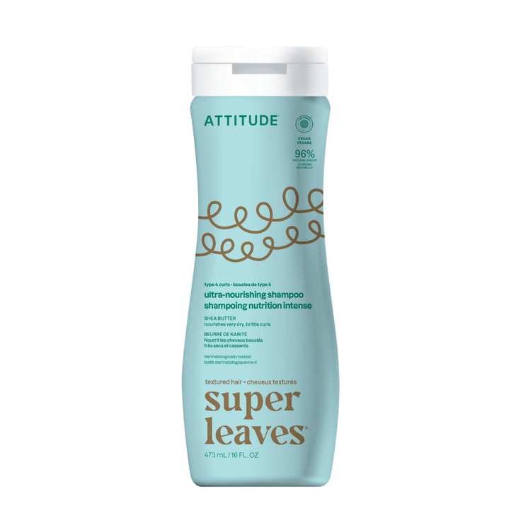 ATTITUDE Ultra-Nourishing Shampoo for Curly Hair with Shea Butter, EWG Verified, Vegan and Naturally Derived 4a, 4b, 4c Curl Type, Deeply Nourishes C
