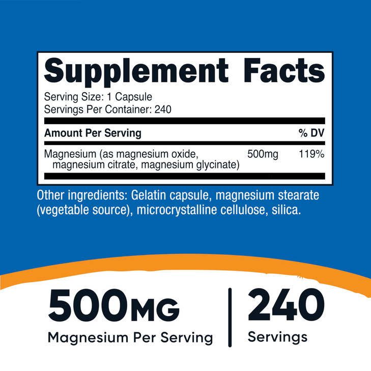 Nutricost Magnesium Complex 500mg, 240 Capsules - Magnesium Oxide, Citrate, and Glycinate - Gluten Free and Non-GMO