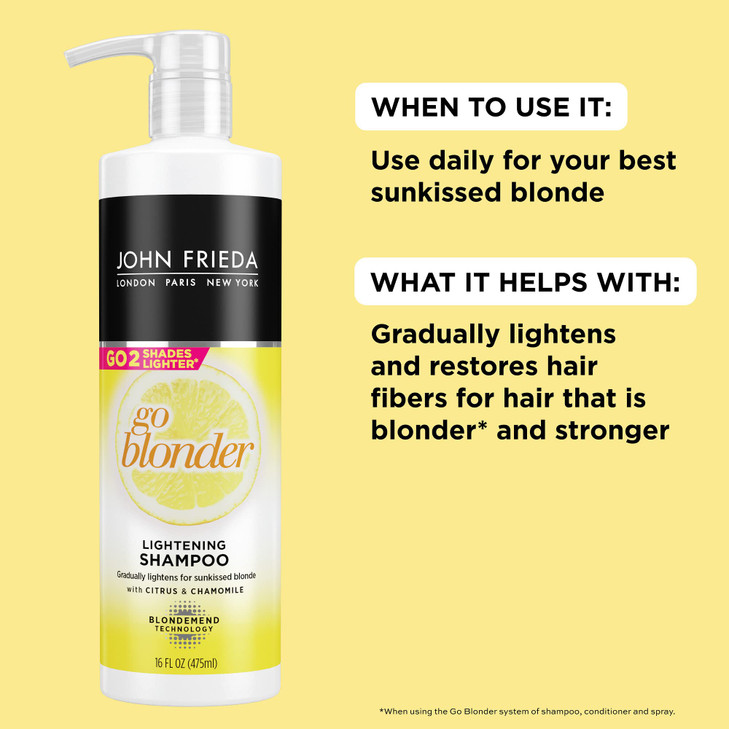 John Frieda Sheer Blonde Go Blonder Blonde Shampoo, Gradual Lightening Shampoo, with Citrus and Chamomile, featuring our BlondMend Technology, 16 oz