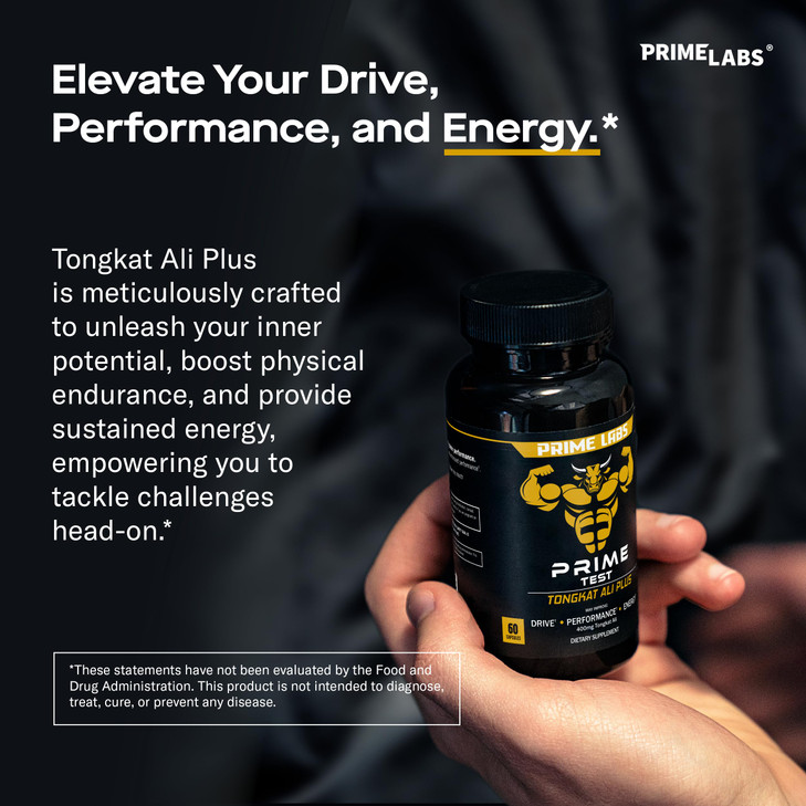 Prime Labs Tongkat Ali for Men - Plus Organic Black Maca Root and Tribulus Terrestris - Performance, Vitality, Energy - 60 Count