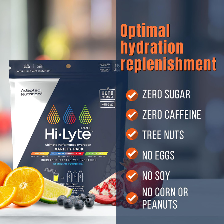 Adapted Nutrition Hi-Lyte Pro Hydration Packets - 15 Individual Drink Packets | Sampler Pack | Flavored Electrolyte Powder Packets | Sugar-Free, Zero