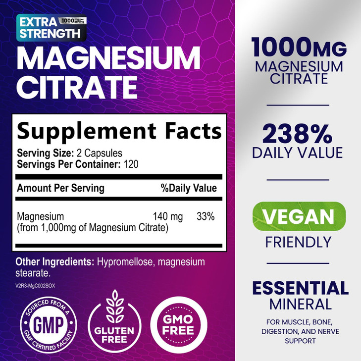 Magnesium Citrate Supplement Pills 1000mg - 3X Strength Magnesium Supplements for Bone, Muscle, Heart, Nature's Sleep Support for Men & Women, Vegan