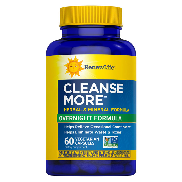 Renew Life Cleanse More Herbal Formula with Magnesium for Overnight Occasional Constipation Relief; Helps Promote Waste and Toxin Elimination; Gluten