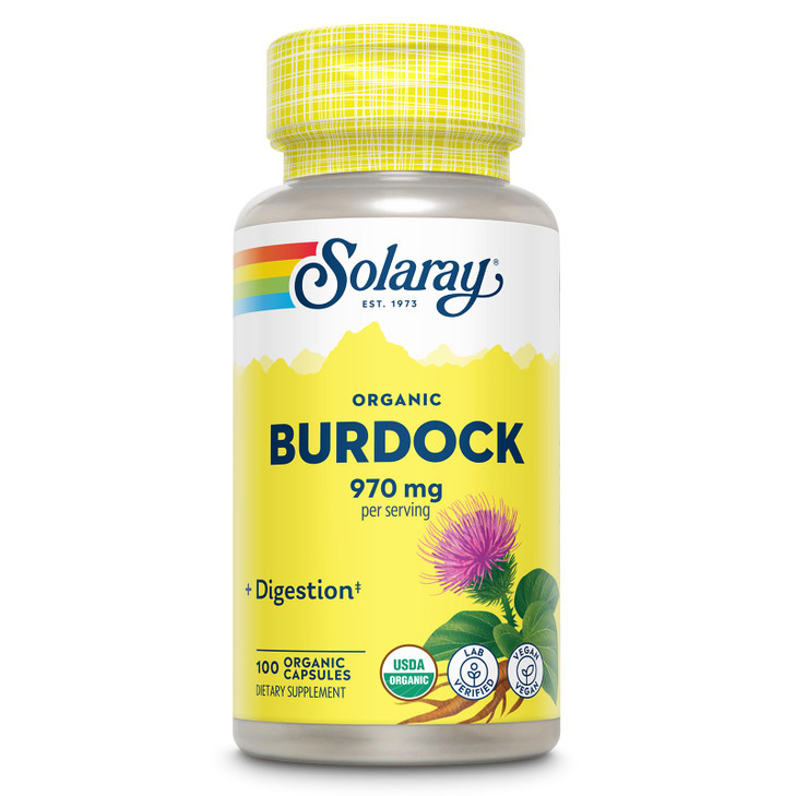 SOLARAY Organic Burdock Root 970 mg - Digestive Support Supplement - USDA Burdock Root Organic - Vegan, Lab Verified, 60-Day Money-Back Guarantee - 5