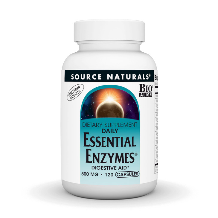 Source Naturals Essential Enzymes 500mg Bio-Aligned Multiple Enzyme Supplement Herbal Defense for Digestion, Gas, Constipation & Bloating Relief - Su