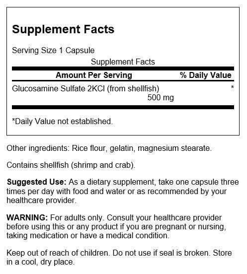 Swanson Glucosamine Sulfate 2Kcl 500 Milligrams 250 Capsules