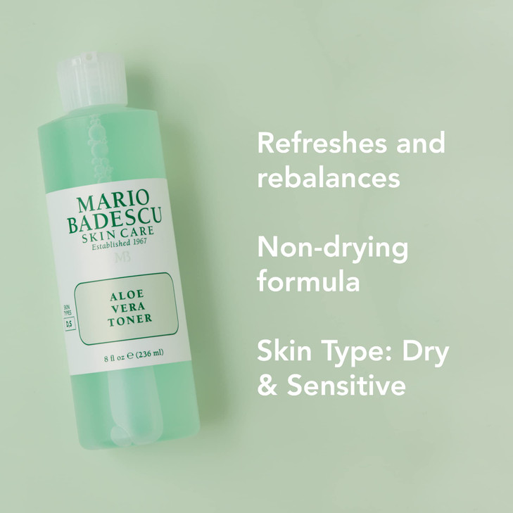 Mario Badescu Aloe Vera Toner for Dry and Sensitive Skin | Soothing Facial Toner that Hydrates and Balances| Formulated with Aloe Vera| 8 FL OZ (Pack