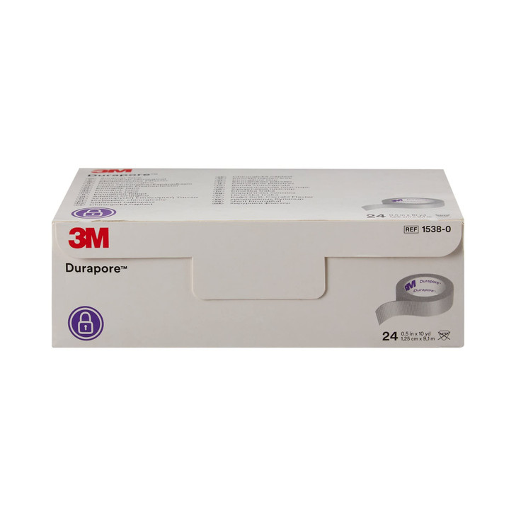 3M Durapore Surgical Tape 1/2"X10Yard Roll Silk Hypoallergenic - Box of 24 - Model 1538-0