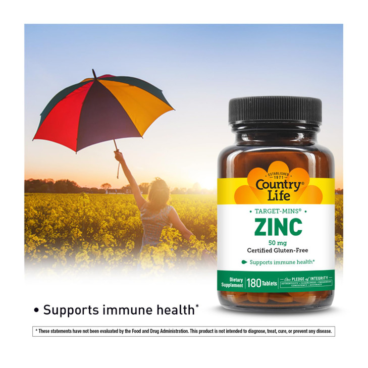 Country Life Target-Mins Zinc 50 mg 180 Tablets - Zinc Supplements for Immune Health - Zinc 50mg - Zinc Support