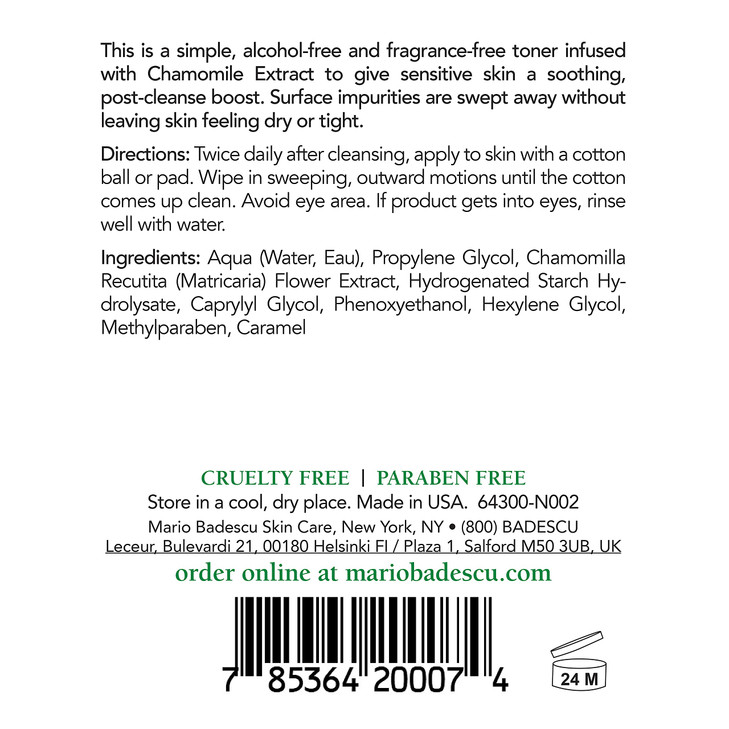 Mario Badescu Chamomile Cleansing Lotion - Alcohol Free & Fragrance Free Toner for Face - Soothing, Calming, Non-Drying Pore Cleanser Skin Care, 8 Fl