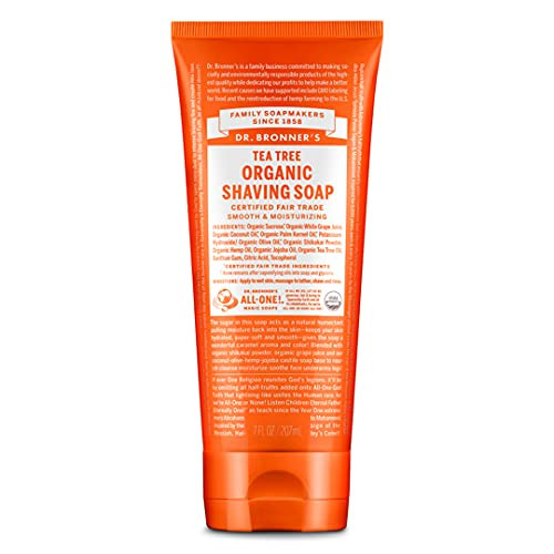 Dr. Bronner's - Organic Shaving Soap (Tea Tree, 7 Ounce) - Certified Organic, Sugar and Shikakai Powder, Soothes and Moisturizes for Close Comfortabl