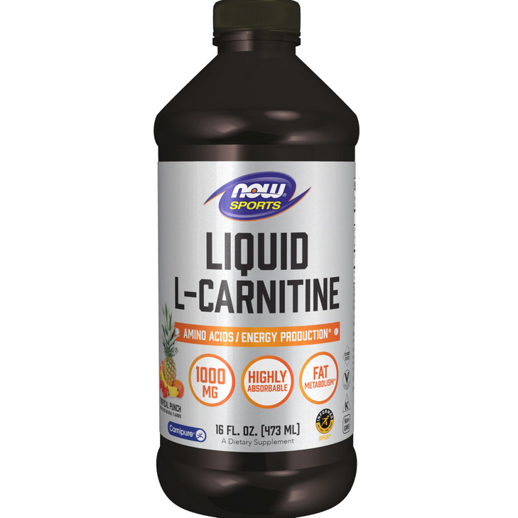 NOW Sports Nutrition, L-Carnitine Liquid 1,000 mg, Highly Absorbable, Tropical Punch, 16-Ounce