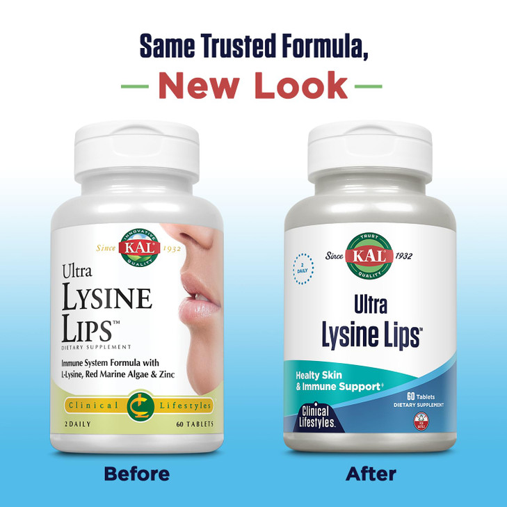 KAL Ultra Lysine Lips Supplement Tablets - 1500 mg of L-Lysine per Serving, Contains Essential Vitamin C, Red Marine Algae, & Zinc, Healthy Immune an
