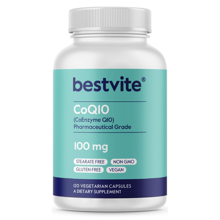 BESTVITE Coenzyme CoQ10 100mg (120 Vegetarian Capsules) Naturally Fermented - No Stearates - No Fillers - Vegan - Non GMO - Gluten Free