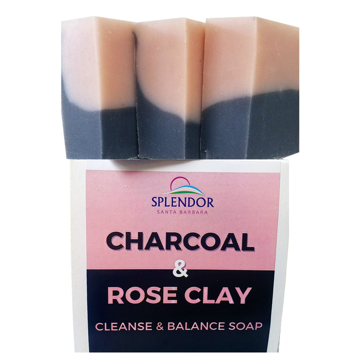 Splendor Activated Charcoal & Rose Clay Spa Face & Body Bar Soap - Handmade, Vegan, Natural, Cold-Processed
