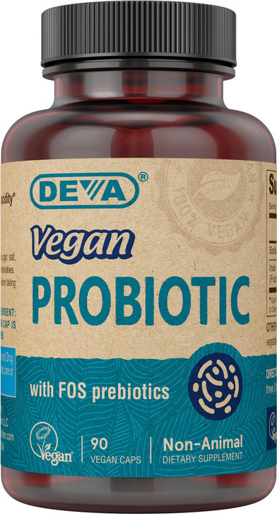 DEVA Vegan Probiotic with FOS Prebiotics Supplement - 2 Billion CFU with 100 MG of Prebiotics Per Serving for Men & Women - Non-Dairy Gluten Free - N