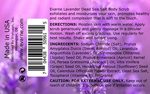 Evarne Lavender Dead Sea Salt Body Scrub with 7 Essential Oils Calendula and Vitamin E