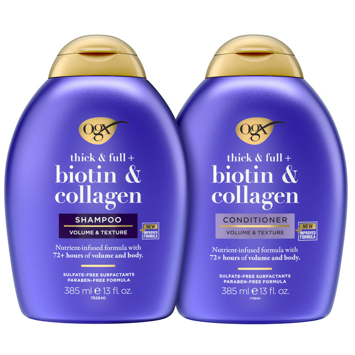 OGX Thick & Full + Biotin and Collagen for Hair Volume & Body, Sulfate Free Volumizing Shampoo & Conditioner Set for Fine & Thinning Hair, Nutrient-I