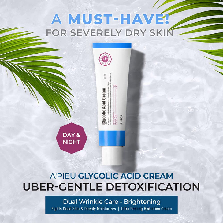 APIEU Glycolic Acid Cream 1.69 fl oz - AHA BHA Exfoliating Moisturizer with Glycolic & Salicylic Acid | Hydrating Daily Peeling Gel Cream for Smooth