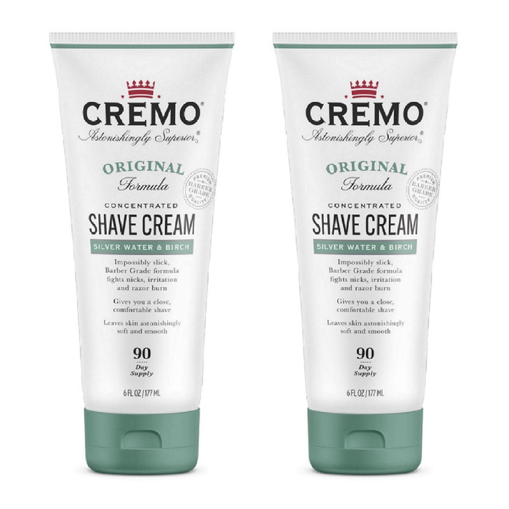 Cremo Barber Grade Silver Water & Birch Shave Cream, Astonishingly Superior Ultra-Slick Shaving Cream Fights Nicks, Cuts And Razor Burn, 6 Fl Oz (Pac