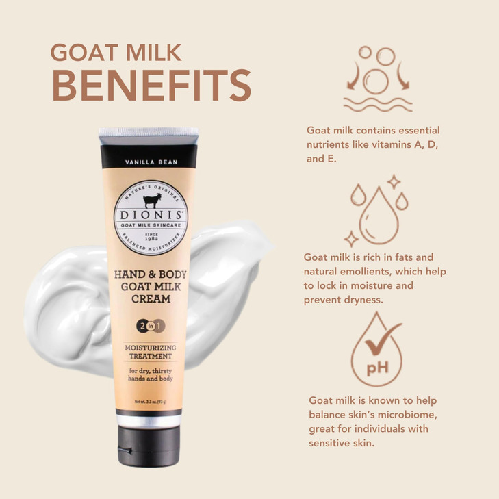 Dionis Goat Milk Hand & Body Cream Vanilla Bean 3.3oz (Pack of 1)