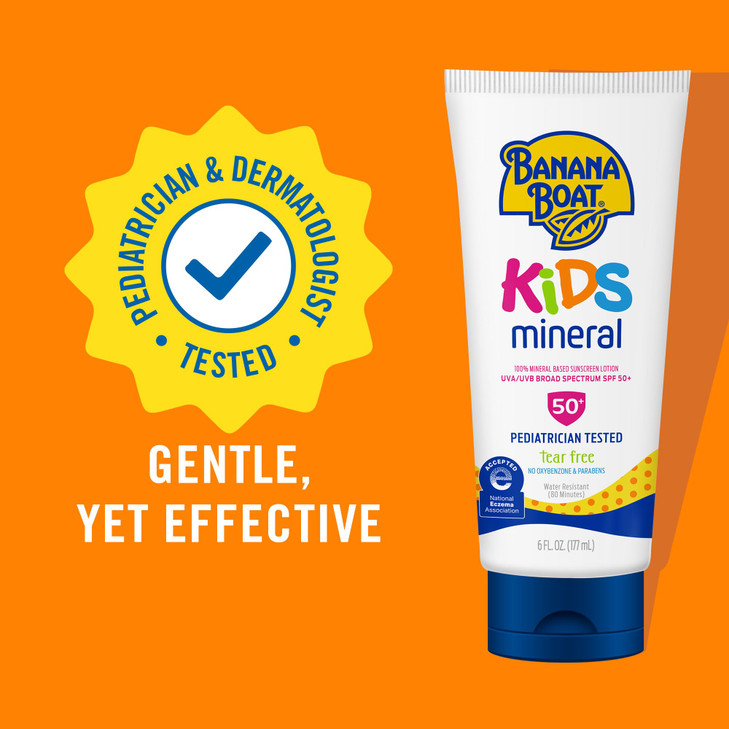 Banana Boat 100% Mineral Kids Sunscreen Lotion SPF 50, Twin Pack | Banana Boat Mineral Sunscreen for Kids, Childrens Sunblock SPF 50, Oxybenzone Free