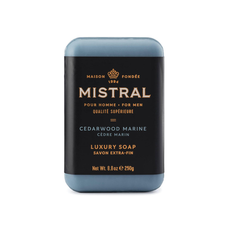 Mistral Cedarwood Marine Luxury Bar Soap for Men | Mens Natural Soap Bar | Paraben, Phthalates Free | Moisturizing & Triple-Milled Natural Soap for