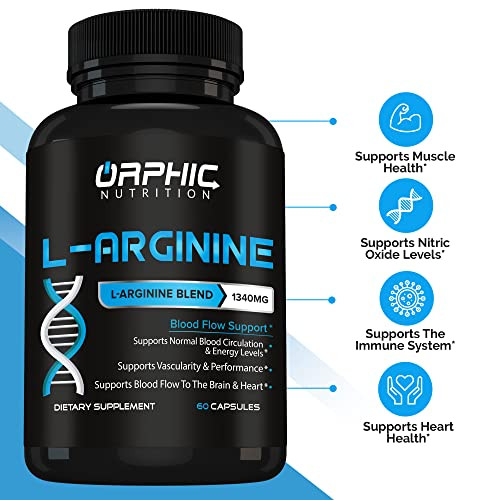 ORPHIC NUTRITION L Arginine Supplement for Men 1000mg+ - 60 Capsules - L Citrulline and Nitric Oxide Supplement to Support Muscle Health, Exercise En